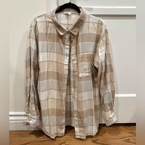 COTTON ON Flannel Plaid Button Down Shirt in Beige and White, Women’s Size XS